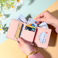 Dompet Lipat Wanita PU Hadiah Pendek Lucu Kecil Motif Bunga Segar Gaya Korea Populer di Internet Dompet Koin Dropshipping
