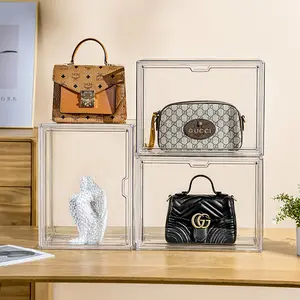 PW Custom Clear Polished Acrylic Luxury Handbags Storage Acrylic Bag Display Purse Organizer magnet shoe box