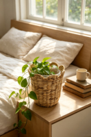 Panier de rangement festonné en jacinthe d'eau naturelle tressée artisanale, pot de fleurs en osier, porte-stylos de bureau, pour la maison