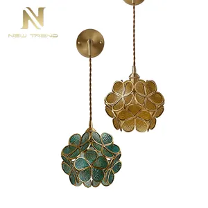 Palace style residential decoration flower shape copper glass wall lamp