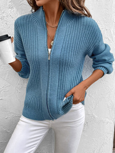 <span class=keywords><strong>Cardigan</strong></span> zippé pour femme, style coréen, automne 2026, décontracté, col montant, couleur unie, en acrylique/nylon - Product Image 6