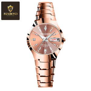 Fingeen Women's Quartz Watch Rose Gold Stainless Steel Band Waterproof Date Week Display Analog Thin Bracelet Watch - Product Image 5