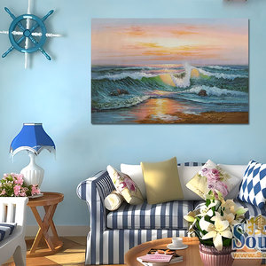 Arte Original Pintado a Mano en <span class=keywords><strong>Acuarela</strong></span> sobre Lienzo, Arte Moderno de <span class=keywords><strong>Paisaje</strong></span> Marino, Estilo de <span class=keywords><strong>Playa</strong></span> y Océano, Arte de Pared con Marco de Madera Personalizado - Product Image 4