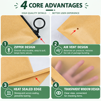 Sac d'emballage pour vêtements en papier kraft avec fermeture éclair, fenêtre transparente CPE, recyclable, personnalisable avec logo, pour pantalons, chemises, présentoir de vêtements
