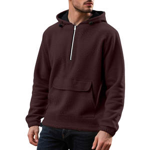Premium <b>Men's</b> Solid Color Half <b>Zip</b> Hoodie Thickened <b>Fleece</b> Lined Cargo Pocket Pullover Sweatshirt - Product Image 4