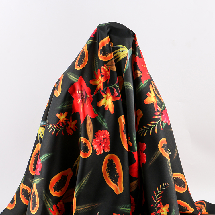 Оптовая продажа, шелковая атласная ткань для одежды с цветочным принтом из 100% полиэстера на заказ