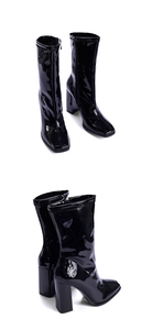 XSD Women's Fashion Boots New Western Style Square Head Shiny Short for Shoes with Zip Closure High Heels Party Autumn - Product Image 3