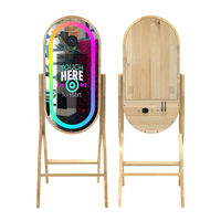 Photomaton portable avec écran tactile de 21,5 pouces, impression instantanée, design rétro en bois, compatible DSLR/SLR, miroir magique, éclairage LED