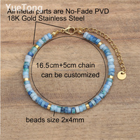 Pulsera Delicada de Cuentas de Piedra Natural de 2x4mm en Acero Inoxidable con PVD de Oro de 18k para Mujer con Cierre de Cadena Ajustable al Por Mayor