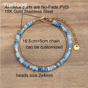 <span class=keywords><strong>Bracciale</strong></span> Sottile da Donna <span class=keywords><strong>in</strong></span> Acciaio Inossidabile con Perline di Pietra Naturale 2x4mm Placcato Oro 18k PVD, Catena Regolabile con Chiusura, Gioiello Curativo all'Ingrosso - Product Image 3