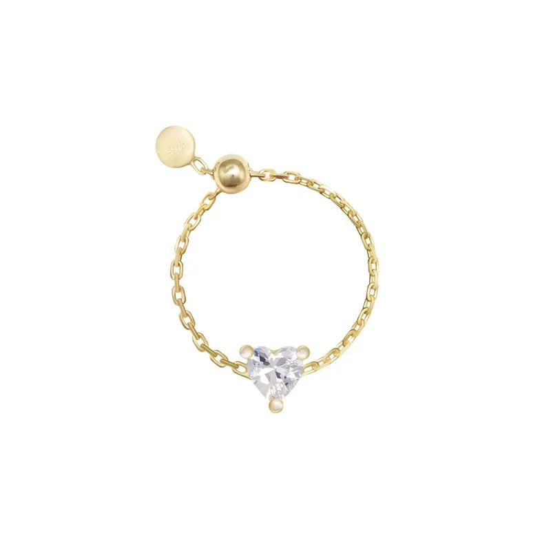 Gioielli di moda da donna anello di zircone S925 argento sterling placcato in oro nuovo anello a catena regolabile charm gioielli a mano