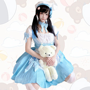 Disfraz de Maid Estilo Anime Japonés, Vestido Loli Azul de Poliéster, Conjunto de Disfraces para Mujer, Juego de Roles - Product Image 1