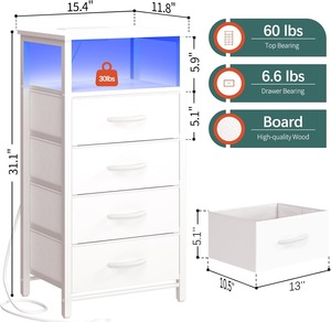 Mesita de noche moderna de madera blanca con luces LED de 3 colores, Puerto USB y armario de almacenamiento de 4 cajones, mesita de noche alta, muebles de dormitorio - Product Image 5