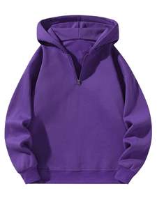 Sweat-shirt à capuche décontracté pour homme, à col zippé, manches longues, épaules tombantes, pour l'automne, uni, brodé, teint, coupe oversize - Product Image 3