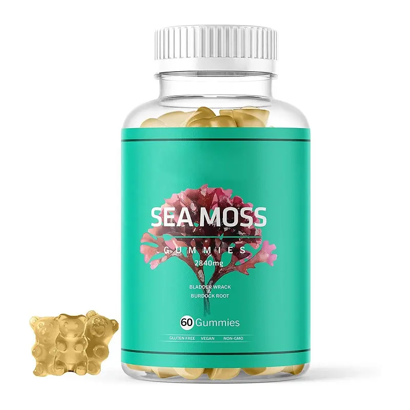 Private Label Vegan Sea Moss Gummies per il sistema immunitario acquista 60 conteggi Seamoss e Bladderwrack Gummies muschio marino biologico gommoso