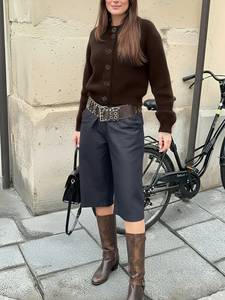 <span class=keywords><strong>Cardigan</strong></span> décontracté <span class=keywords><strong>marron</strong></span> <span class=keywords><strong>foncé</strong></span> en maille bouclée pour l'automne, idéal pour le bureau et les soirées romantiques – Pull tendance boutonné - Product Image 4