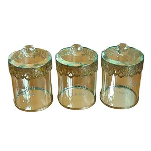 Vendas diretas de fábrica recipiente de vidro de cristal conjunto de três peças