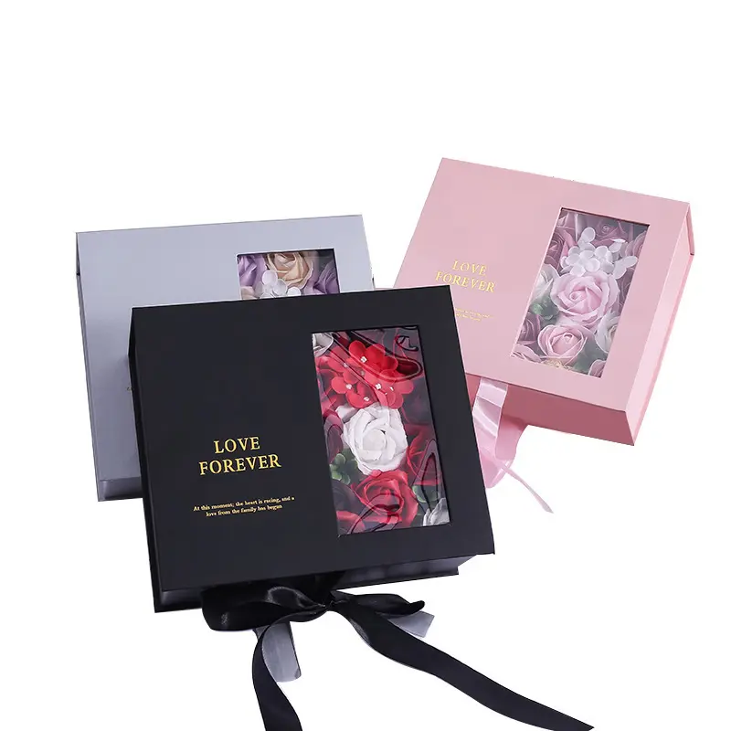 2022 Valentines Day Fashionable Candy Color Gift Love Forever Eternal Preserved Rose Flower Packaging Gift Box