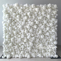 FW510-1 Mur de fleurs artificielles en soie en gros, décoration murale, blanc, rouleau de 8 pieds x 8 pieds, toile de fond de mur de fleurs pour mariage, mur de fleurs 3D 5D