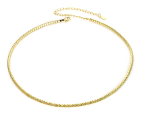 Simple Women's Rhodium Plated 925 Silver Single Row Link Chain Necklace with Zirconia for Engagement & Wedding Gifts - Product Image 1