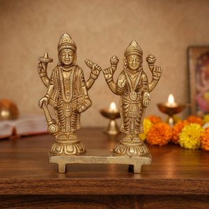 Decoración de Pared de Latón Hecha a Mano con Vishnu y Laxmi, Estilo Tradicional Moderno para Oficina y Hogar, Artesanía Moderna para Diwali y Bodas - Product Image 4