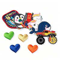 Patchs brodés personnalisés thermocollants en forme de drapeau rond 3D en relief avec motif animal de dessin animé pour vêtements, chapeaux et sacs