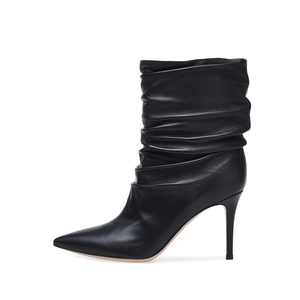 Ladies Thin Heel Winter Short Boots Grande Taille Femmes <span class=keywords><strong>Nude</strong></span> Slip on Slouch Booties Pointy Toe High Heel Pleated Black Ankle Boots - Product Image 1