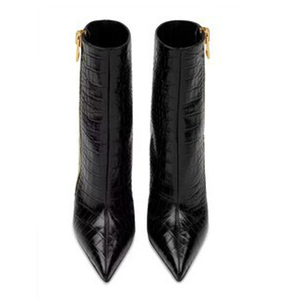 Bottines à bout pointu pour femmes, imprimé animal, talon aiguille, fermeture éclair latérale en métal, chaussures sexy à talons hauts, courtes - Product Image 3