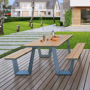 Usine en stock vente en gros bon marché commercial WPC lavable en métal cadre extérieur table à manger banc ensemble pour patio jardin parc - Product Image 3