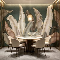 Papier peint mural de luxe commercial à motif feuille de bananier dorée, vert foncé, tropical, pour chambre d'hôtel, restaurant, revêtement mural