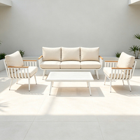 Ensemble de canapés de patio modernes HOMFUL en aluminium, structure entièrement démontable, coussins en polyester 200g et accoudoirs imitation bois