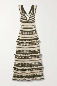 Robe moulante mi-longue en acrylique crocheté à motif floral pour femme, collection été 2024, vert bungalow, avec volants, rayures ajourées, style sexy, pour soirée, modèle camisole - Product Image 3