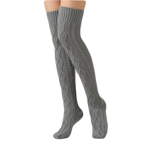 <span class=keywords><strong>Chaussettes</strong></span> d'intérieur chaudes en tricot pour femmes, de qualité supérieure, à double losange, au-dessus du genou, pour la maison, vente en gros - Product Image 4
