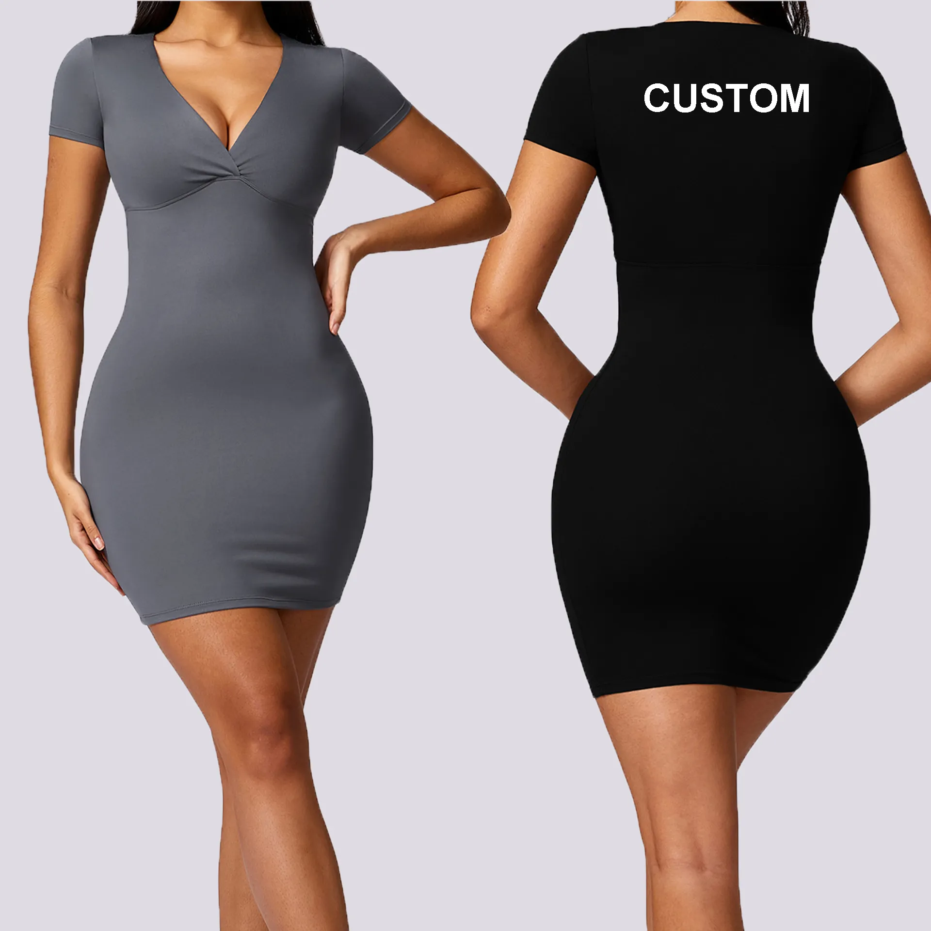 New design custom women yoga dress skinny-wrapped hip sexy party dress casual short-sleeve sports dresses for summer women