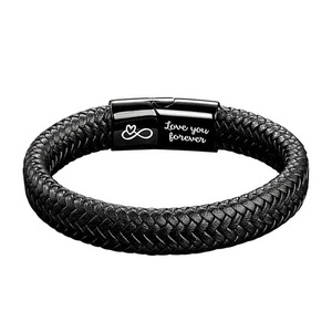 Pulsera Magnética de Acero Inoxidable y Cuero, Hecha a Mano, Tejida, Regalo para Hombre, Joyería Grabada, Origen Yiwu - Product Image 3