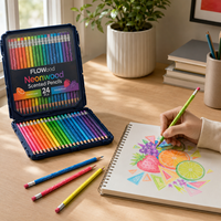 FLOWood Neonwood 24 crayons de couleur parfumés avec gommes intégrées, parfum fruité, crayons à dessin pour enfants, coloriage artistique