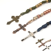 Collier de chapelet catholique en paracorde vert chrétien fait à la main pour hommes avec des perles CCB en bronze antique de 10 mm