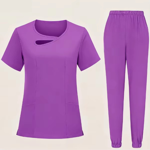 ชุดสครับแบบคอวี แขนสั้น ตะเข็บข้าง สำหรับโรงพยาบาล จัดจำหน่ายโดยตรงจากโรงงาน เหมาะสำหรับทั้งชายและหญิง - Product Image 4