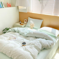 Parure de lit 4 pièces moderne à rayures, qualité supérieure, taille Super King, housse de couette en coton lavé élastique, drap plat, taie d'oreiller