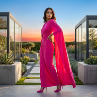 En stock Nouvelle robe longue décontractée d'été style chic français à manches chauve-souris, taille ajustée, unie, respirante, en tissu non tissé