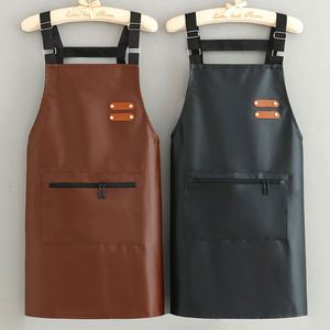 High-End Soft Leather Pu Bib <b>Apron</b> Men Women Fashionable Waterproof Oil-Proof Design for <b>Kitchen</b> Cooking Work Waist New - Product Image 1