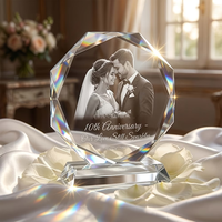 Trophée en verre cristal de luxe personnalisé en forme d'octogone tournesol, fait main, gravé, souvenir d'entreprise, plaque d'honneur