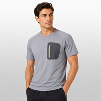 T-shirt décontracté pour homme, col rond, manches courtes, sensation glacée, en nylon et élasthanne, coupe ample, avec poche, design sans couture, disponible en grandes tailles, OEM