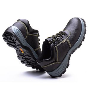 Safety Shoes Steel Toe Anti-Slip Anti-Puncture Construction <b>Work</b> <b>Boots</b> Men <b>Black</b> Mid-Top Front Laces Durable Sole - Product Image 1