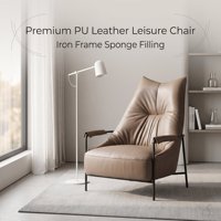 Fauteuil de détente marron clair en cuir PU de luxe, fauteuil lounge rembourré avec structure métallique, fauteuil d'appoint pour la maison et l'hôtel