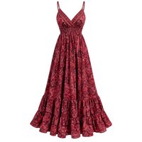 Robe longue bohème rouge à fleurs pour femme, col halter, coupe trapèze, ourlet à volants, ample, décontractée, imprimé numérique, 100 % soie