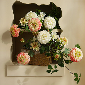 Arreglo Floral de Dalias Artificiales Real Touch de 53 cm con 5 Cabezas en Colores Frescos de Primavera para Interiores del Hogar - Product Image 2
