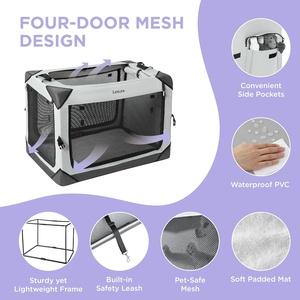 Leisure Collapsible Metal Plastic <strong>Dog</strong> Crate Button Portable Travel <strong>Kennel</strong> for <strong>Large</strong> Breed <strong>Dogs</strong> 4-Door Mesh Windows - Product Image 3