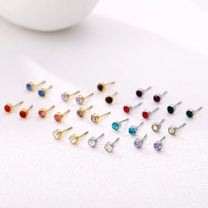 Birthstone <b>Stud</b> <b>Earrings</b> | 18K PVD Gold Plated Stainless Steel Round <b>Crystal</b> <b>Earrings</b> | Waterproof Hypoallergenic & Non Tarnish - Product Image 5