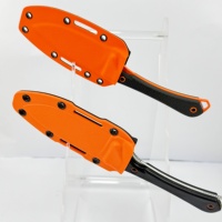 Couteau de camping EDC 15201 à lame intégrale, manche en fibre de carbone bicolore noir/orange, étui Kydex, changement de lame par bouton-poussoir